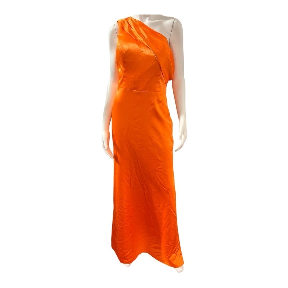 Bright Orange Sayin Like One Shoulder Dress with side slit sz 16 NWT Back zip